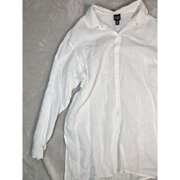 Eileen Fisher Long Sleeve Irish Linen Button Down Shirt White Sz L Lagenlook - Picture 5 of 10